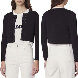 NWT Sandro Queenie Cropped Open-Front Cardigan Sweater Black Size 3 US L